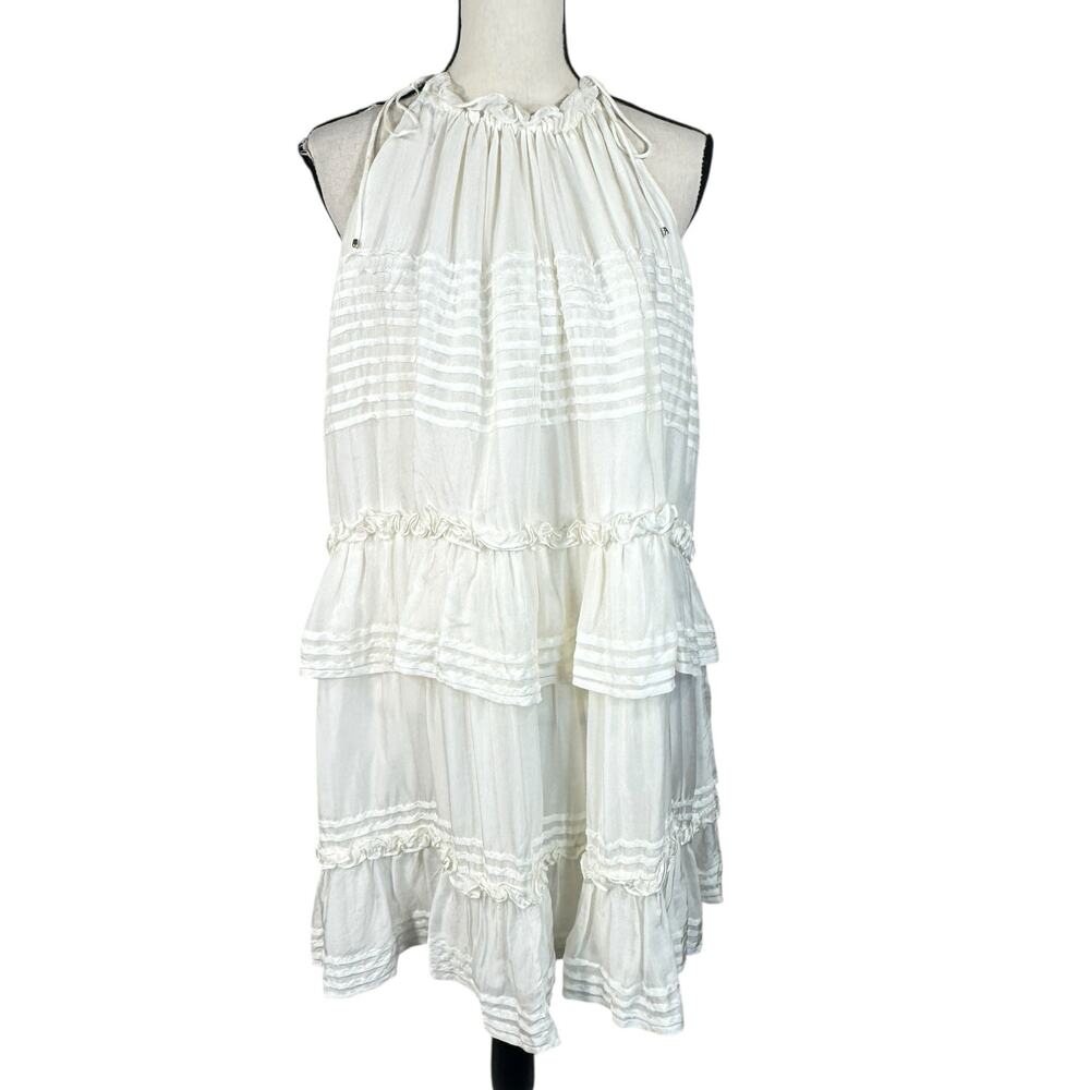 Anthropologie Let Me Be 1X-Large Halter Mini Dress Tiered Tie Shoulder Ruffled - Picture 2 of 16